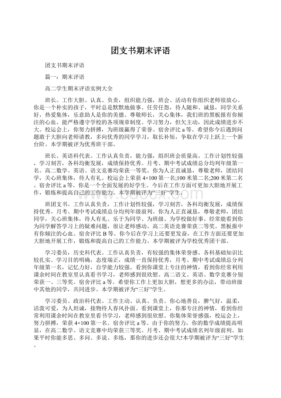 团支书期末评语.docx_第1页