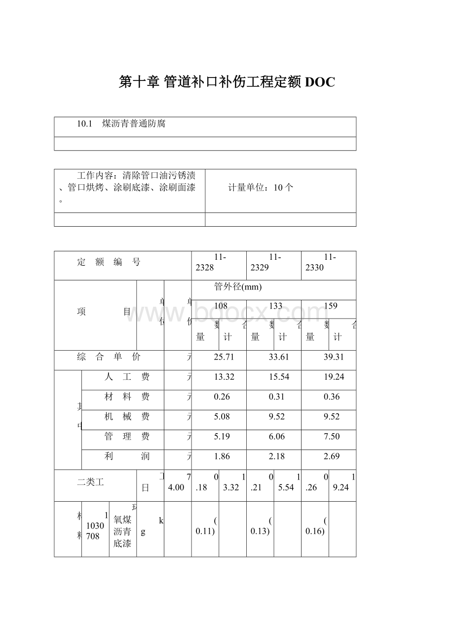 第十章 管道补口补伤工程定额DOC.docx_第1页