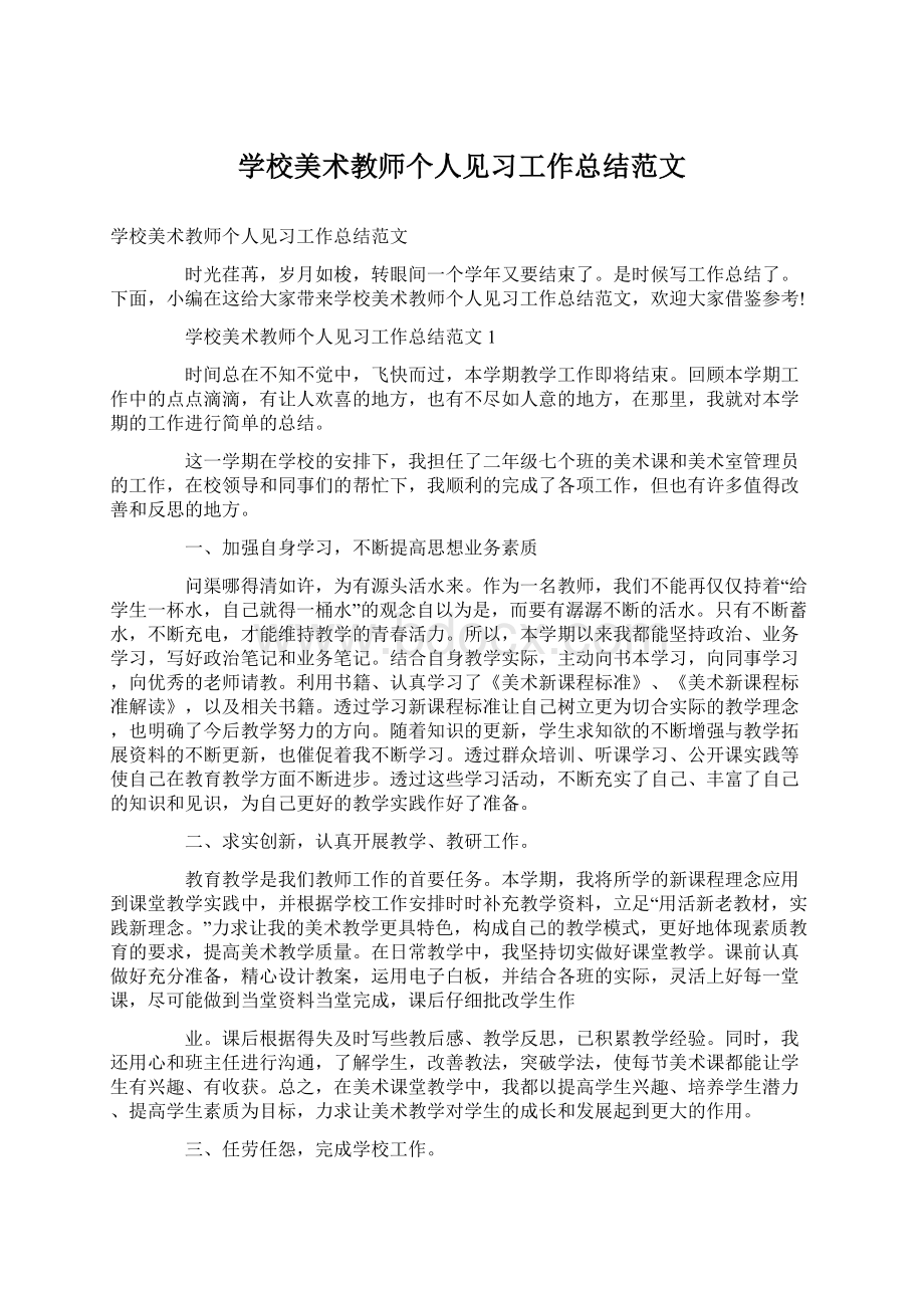 学校美术教师个人见习工作总结范文.docx_第1页