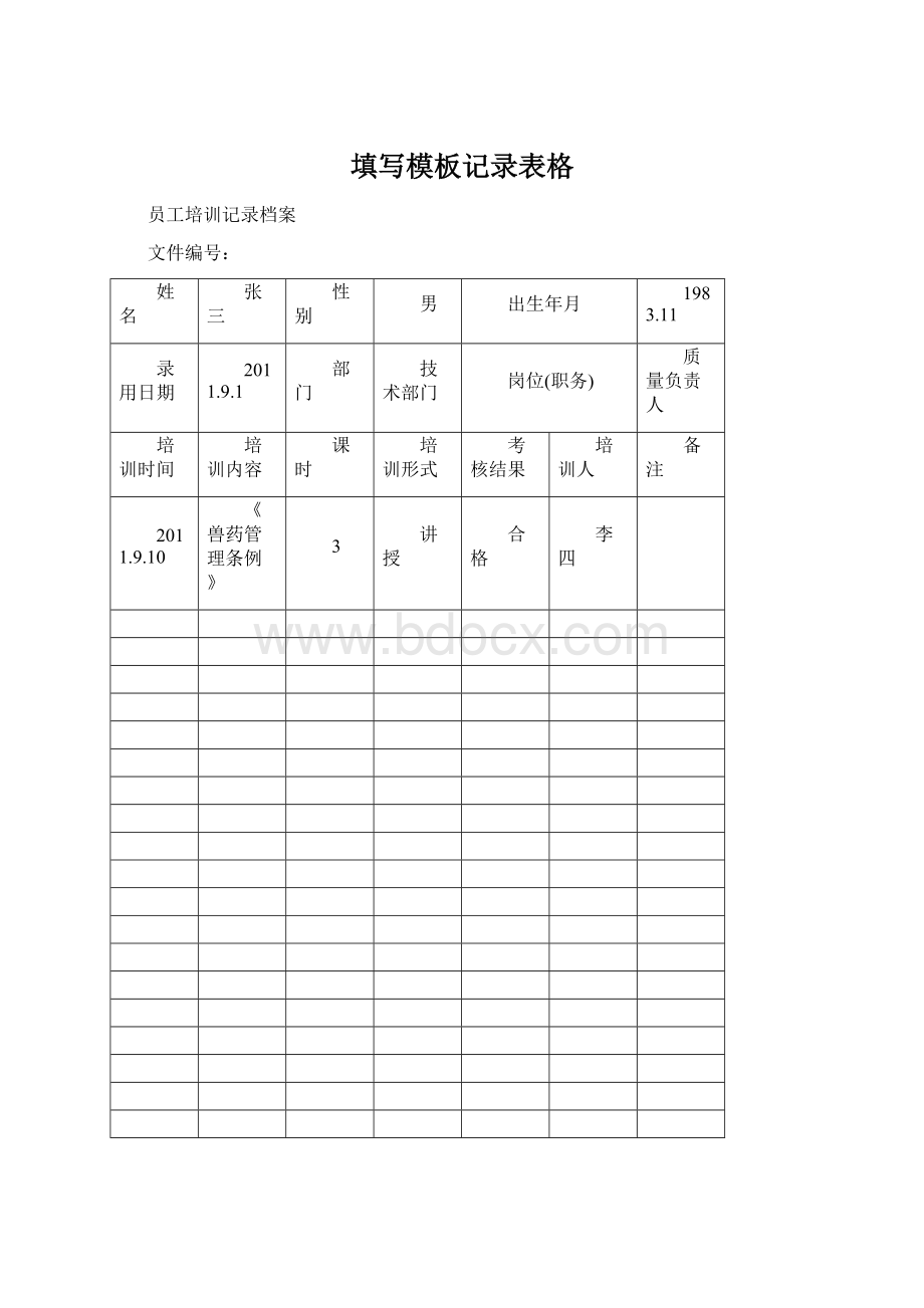 填写模板记录表格Word格式文档下载.docx