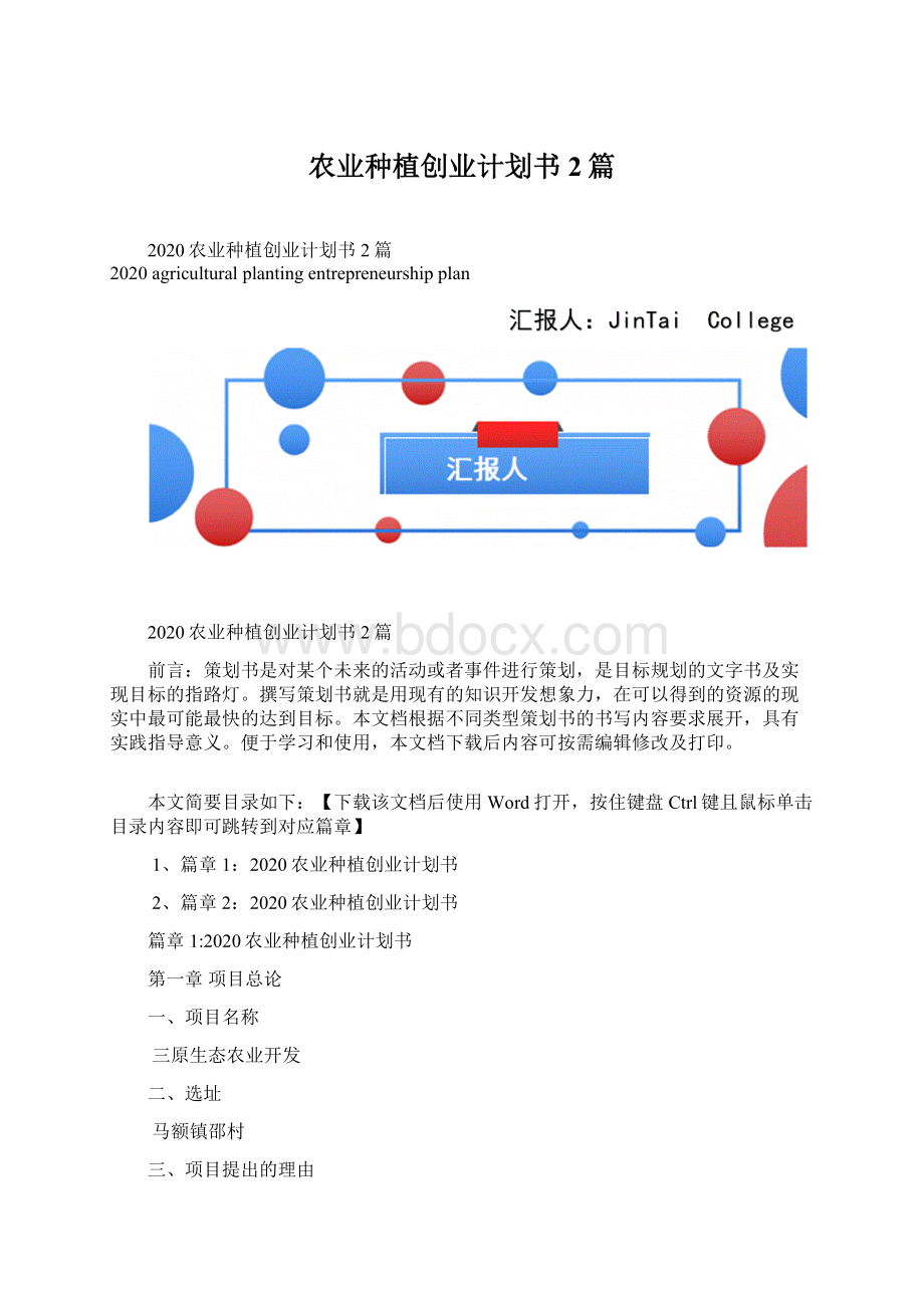 农业种植创业计划书2篇Word下载.docx