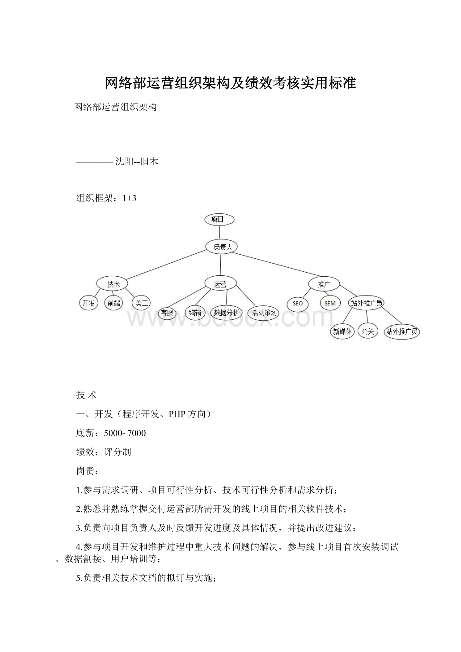 网络部运营组织架构及绩效考核实用标准Word格式.docx