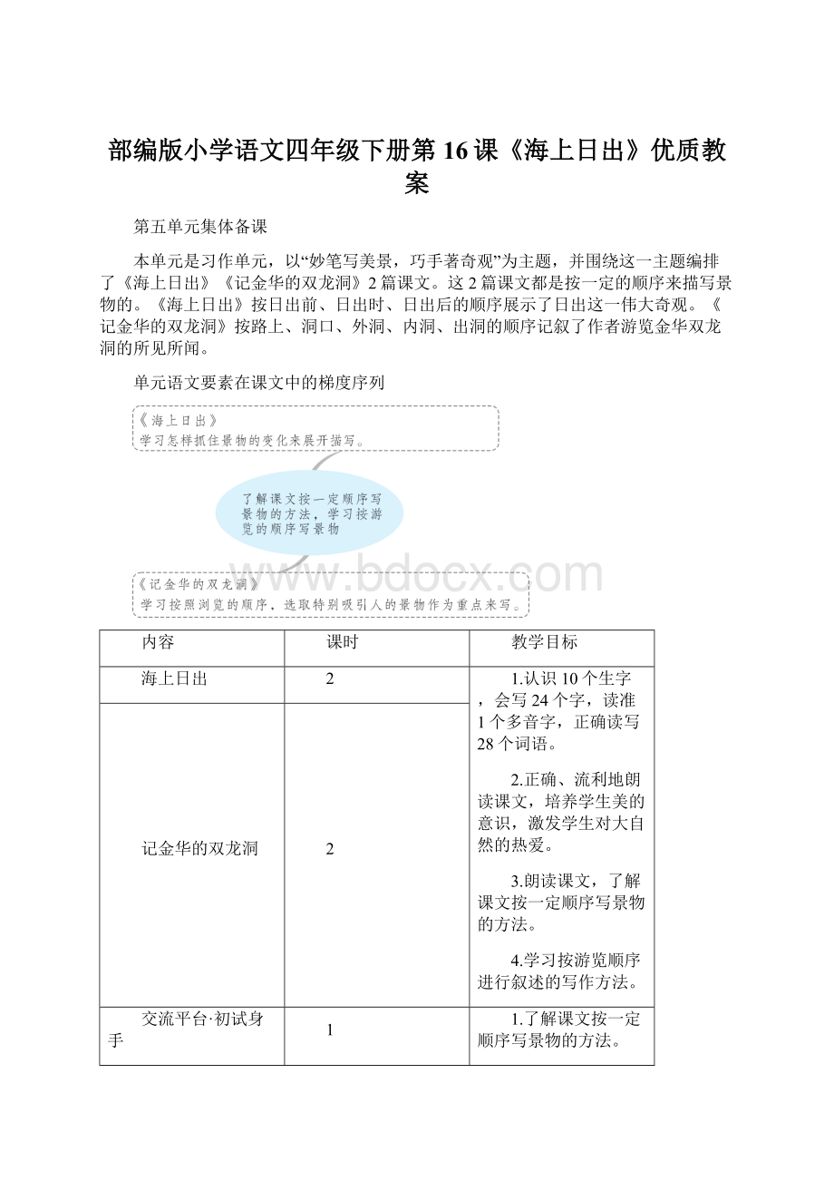 部编版小学语文四年级下册第16课《海上日出》优质教案Word文档格式.docx