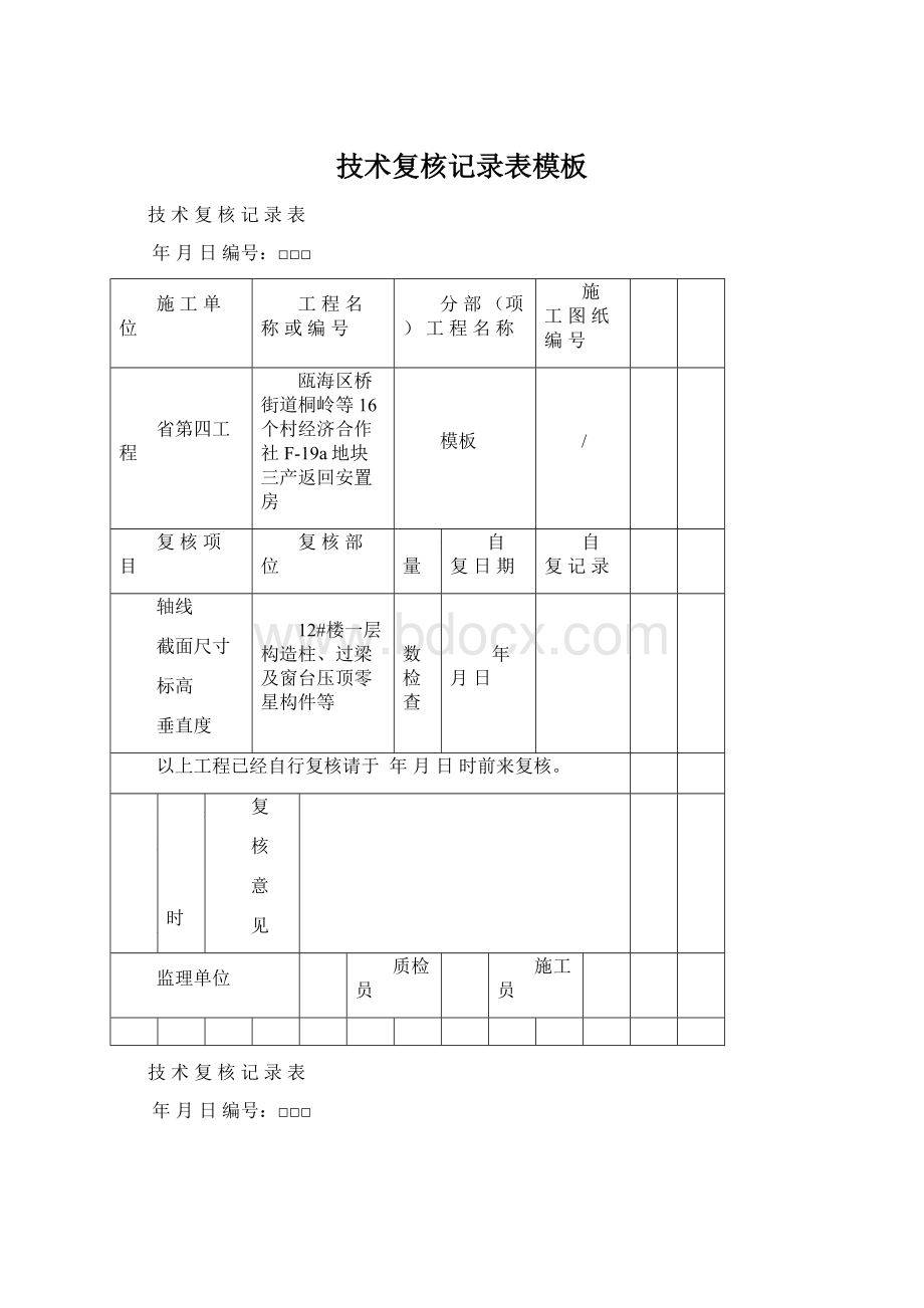 技术复核记录表模板Word文档格式.docx