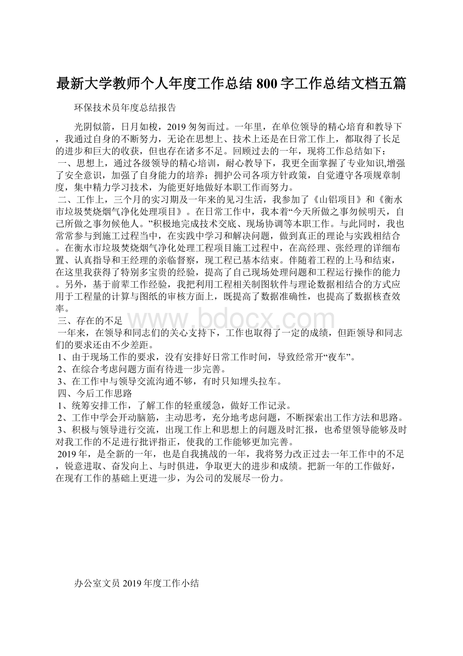 最新大学教师个人年度工作总结800字工作总结文档五篇Word格式文档下载.docx