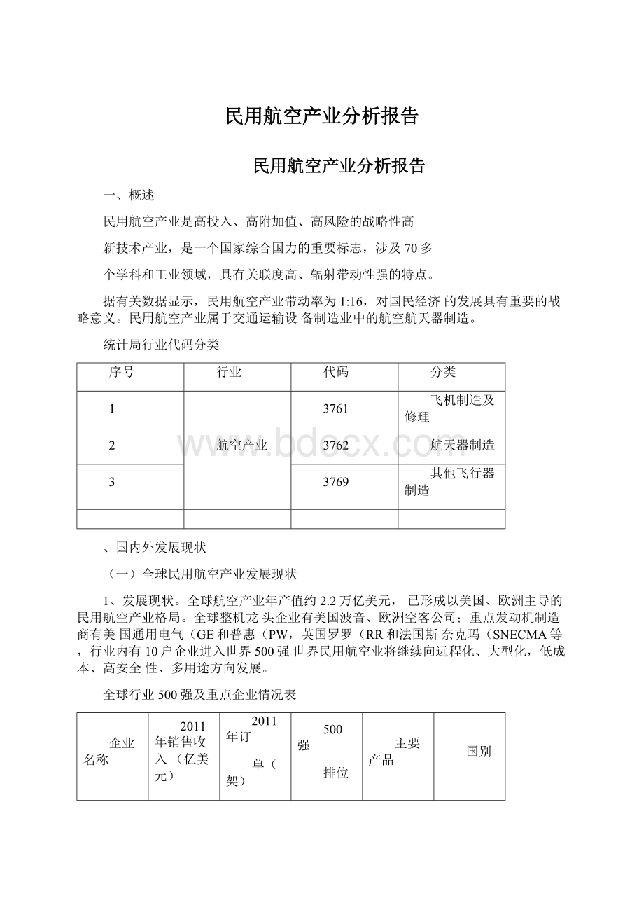 民用航空产业分析报告Word文档下载推荐.docx