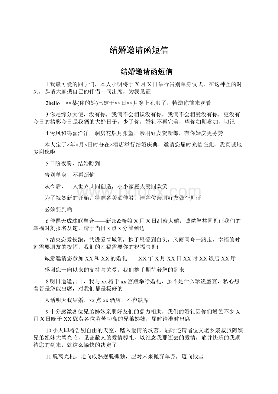 结婚邀请函短信Word文档格式.docx