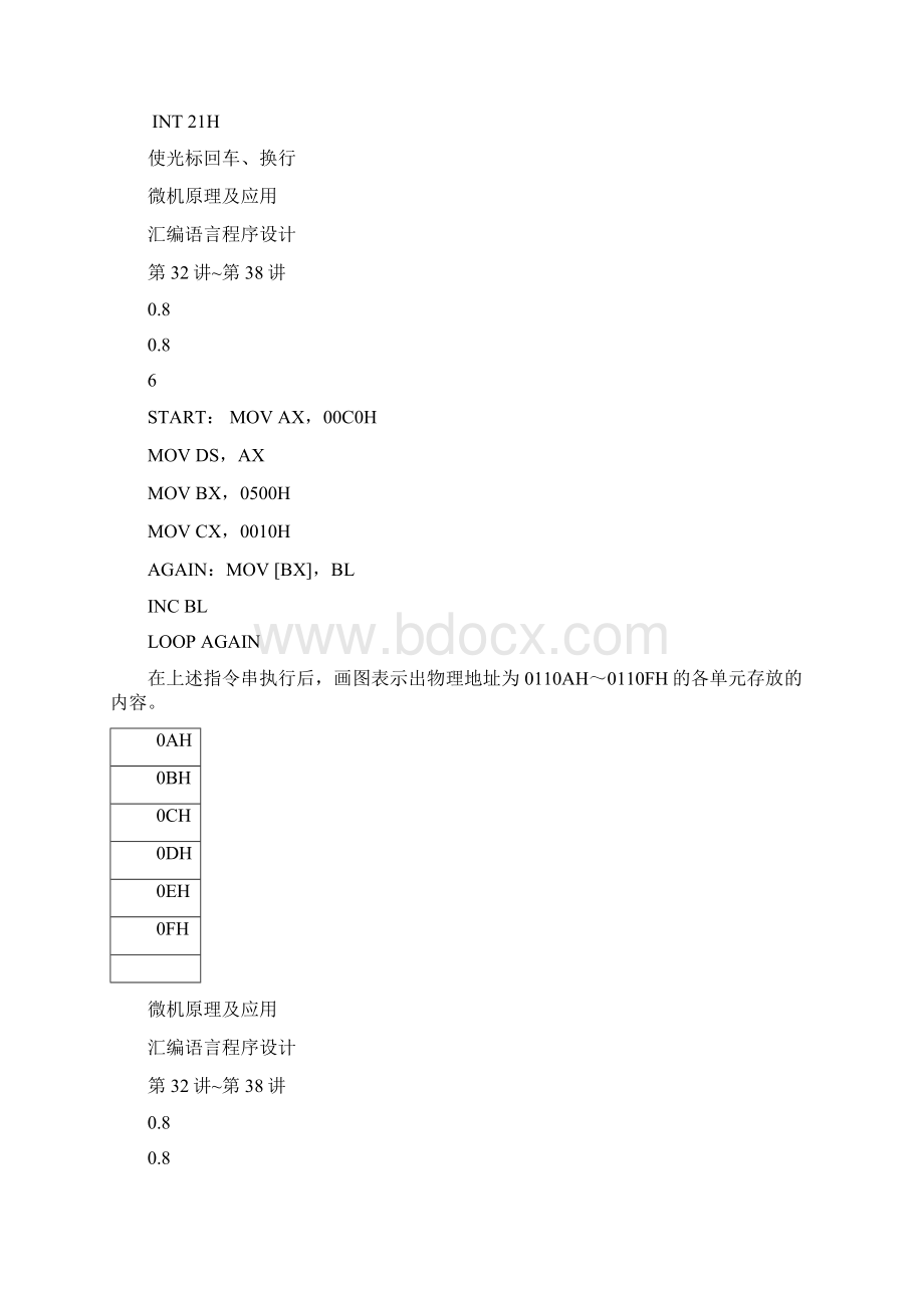 完整word版微机原理及应用习题库硬件应用设计题汇编语言程序分析题Word格式文档下载.docx_第2页