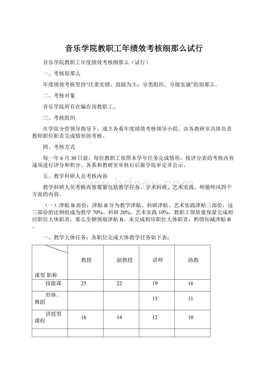 音乐学院教职工年绩效考核细那么试行.docx