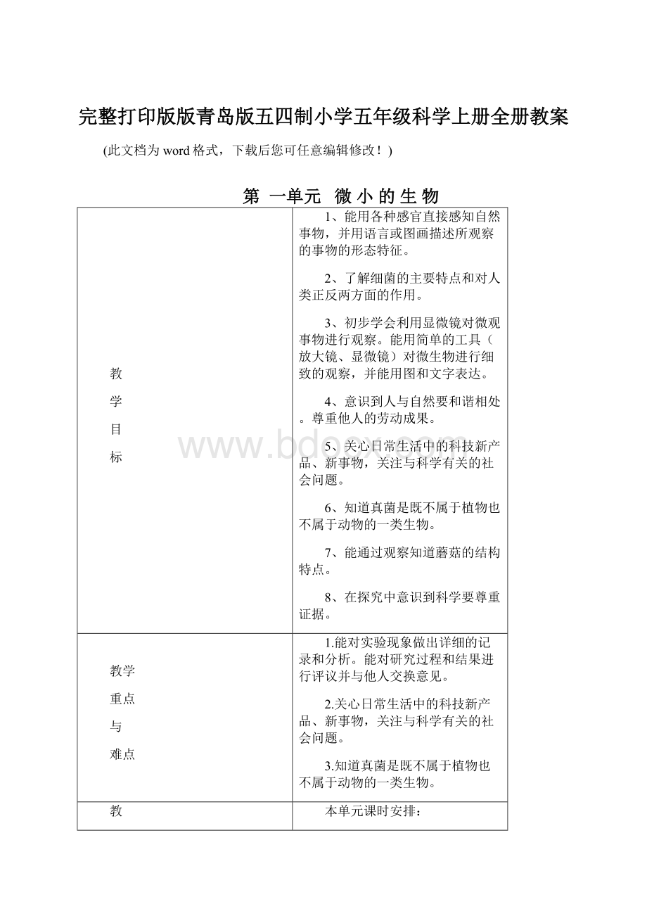 完整打印版版青岛版五四制小学五年级科学上册全册教案.docx_第1页