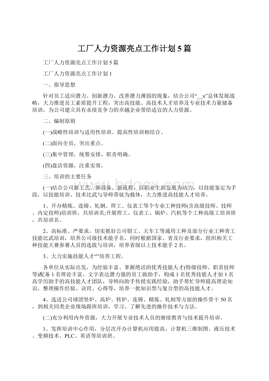 工厂人力资源亮点工作计划5篇.docx