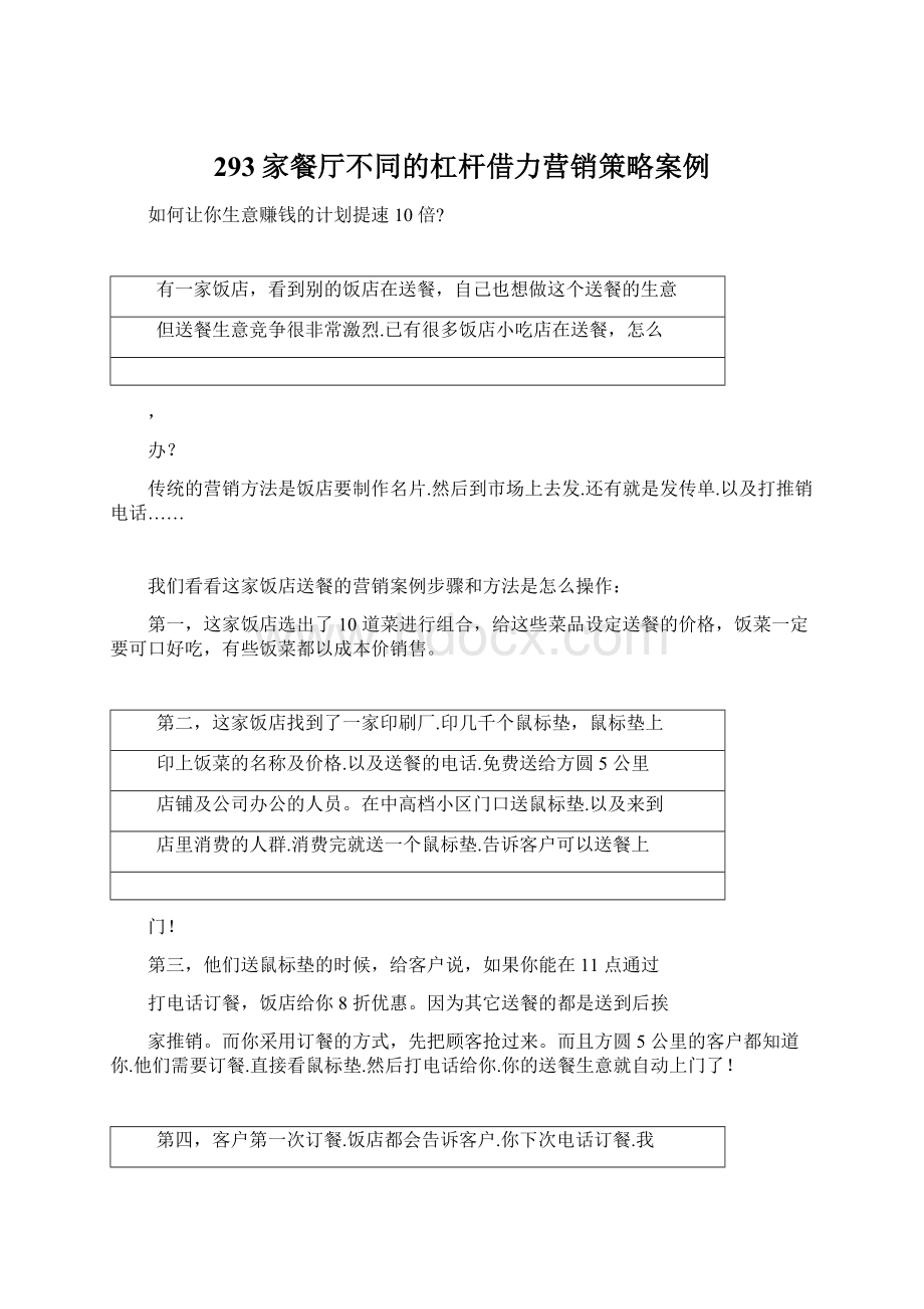 293家餐厅不同的杠杆借力营销策略案例Word文件下载.docx