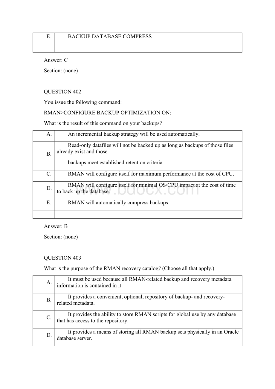 ORACLE 11G OCP 管理2 WorkshopII 1Z0053 题库400500之间题Word格式文档下载.docx_第2页