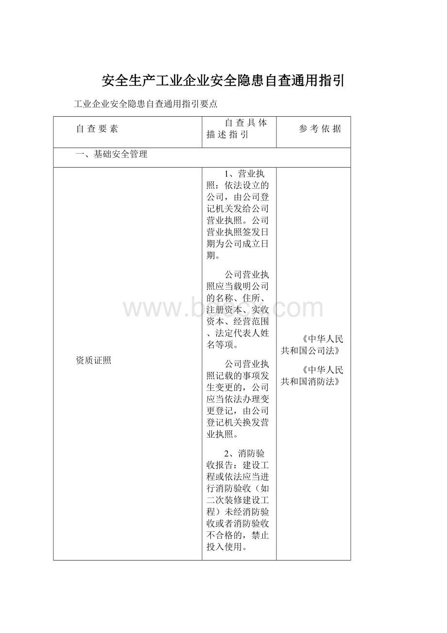 安全生产工业企业安全隐患自查通用指引Word文档下载推荐.docx