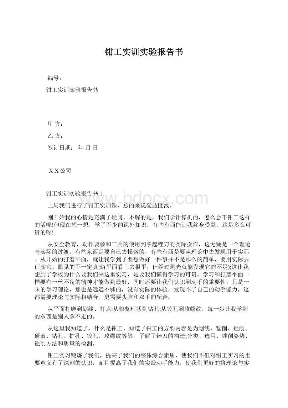 钳工实训实验报告书Word文件下载.docx_第1页