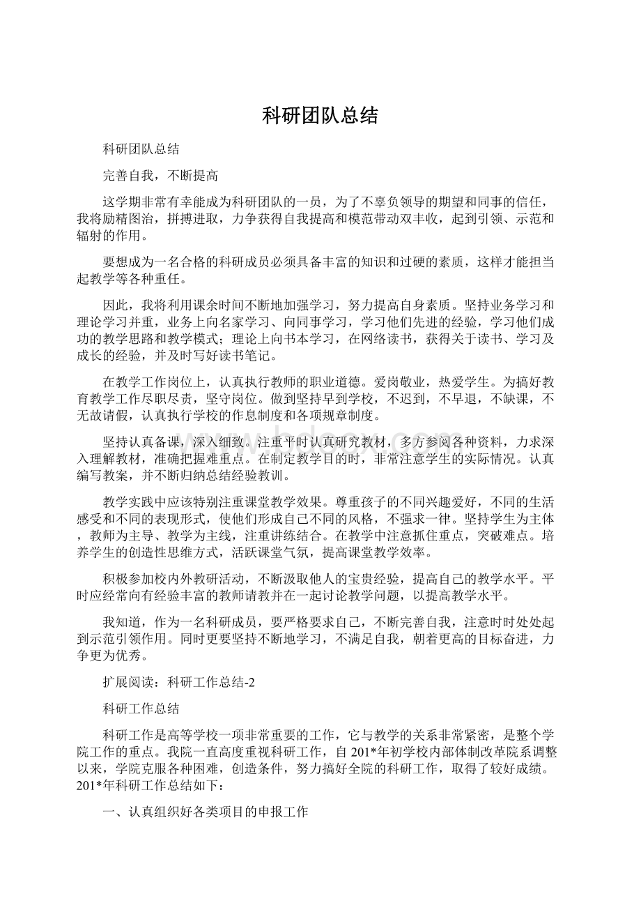 科研团队总结Word文档下载推荐.docx