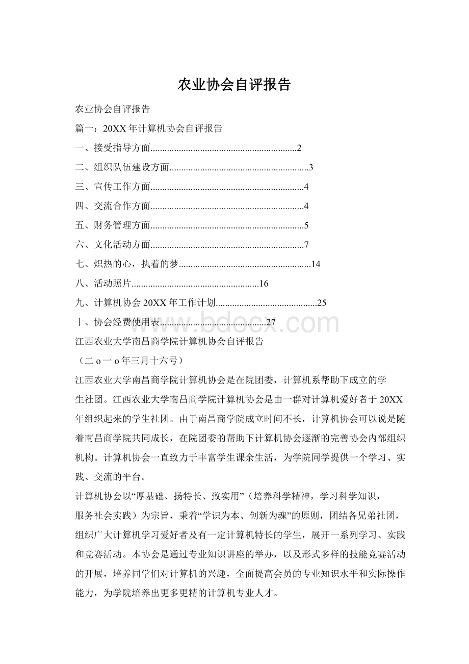 农业协会自评报告Word格式文档下载.docx