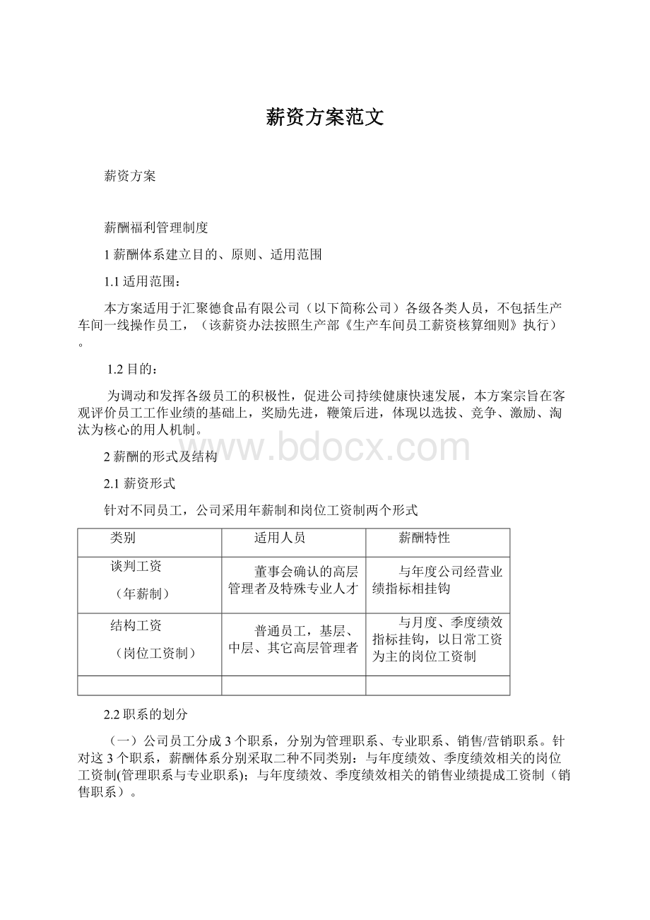 薪资方案范文Word文档格式.docx