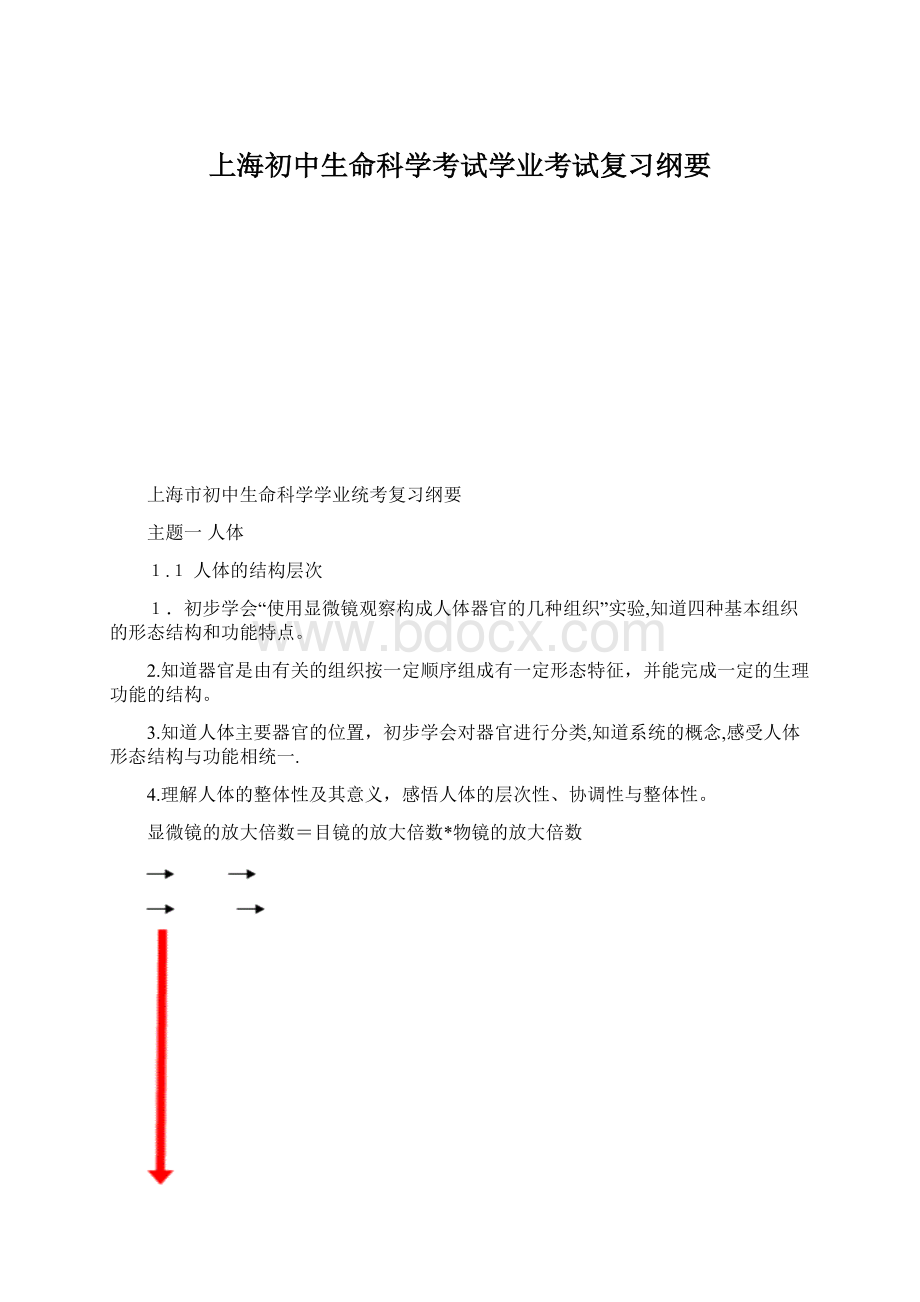 上海初中生命科学考试学业考试复习纲要.docx