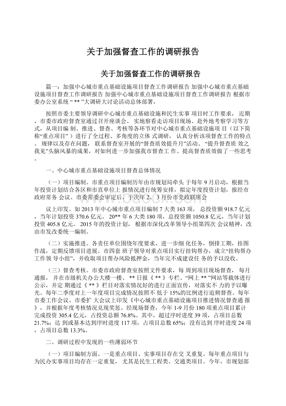 关于加强督查工作的调研报告Word格式.docx_第1页