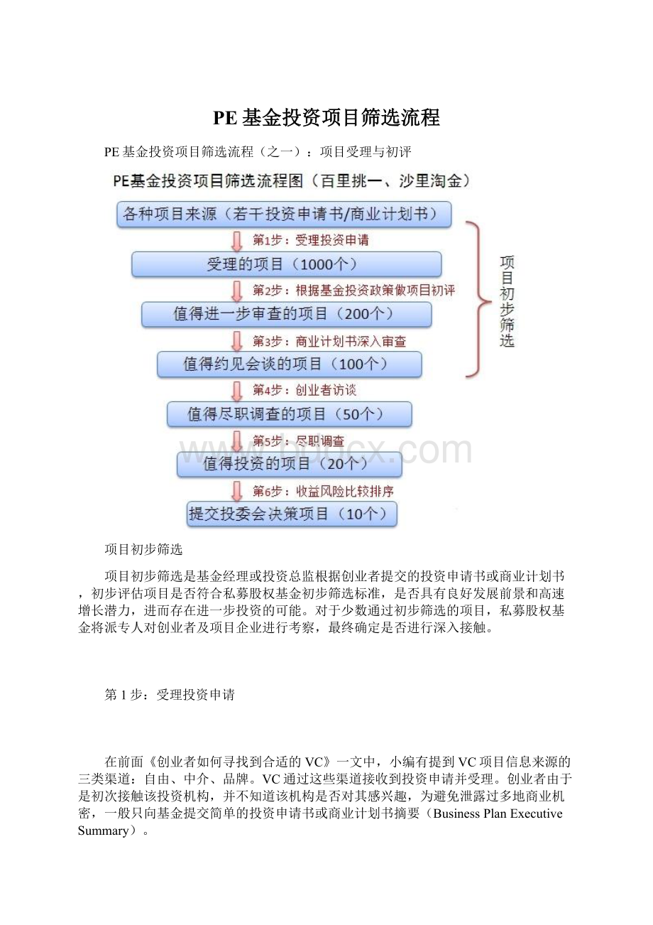 PE基金投资项目筛选流程.docx