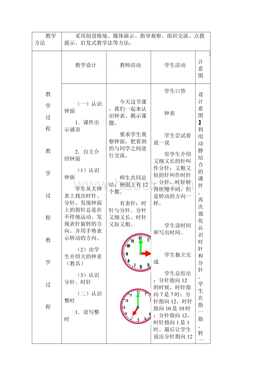 小学数学人教版一年级上册七第一课时认识整时 教案Word格式.docx_第2页