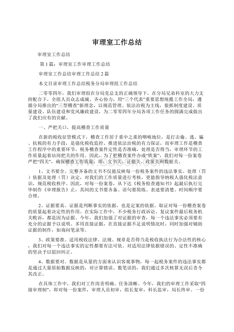 审理室工作总结Word文档格式.docx