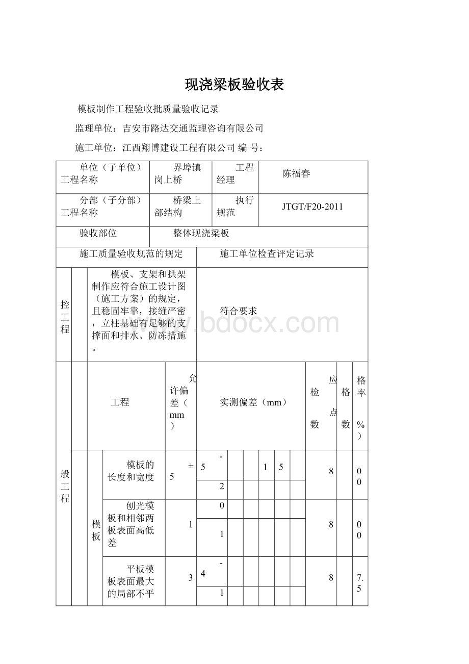 现浇梁板验收表.docx_第1页