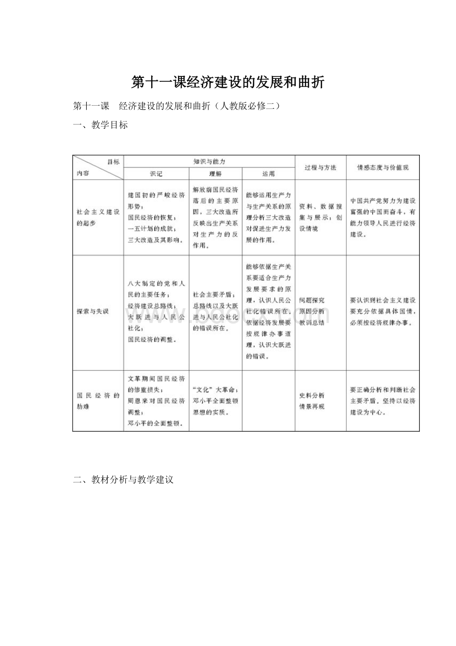 第十一课经济建设的发展和曲折.docx