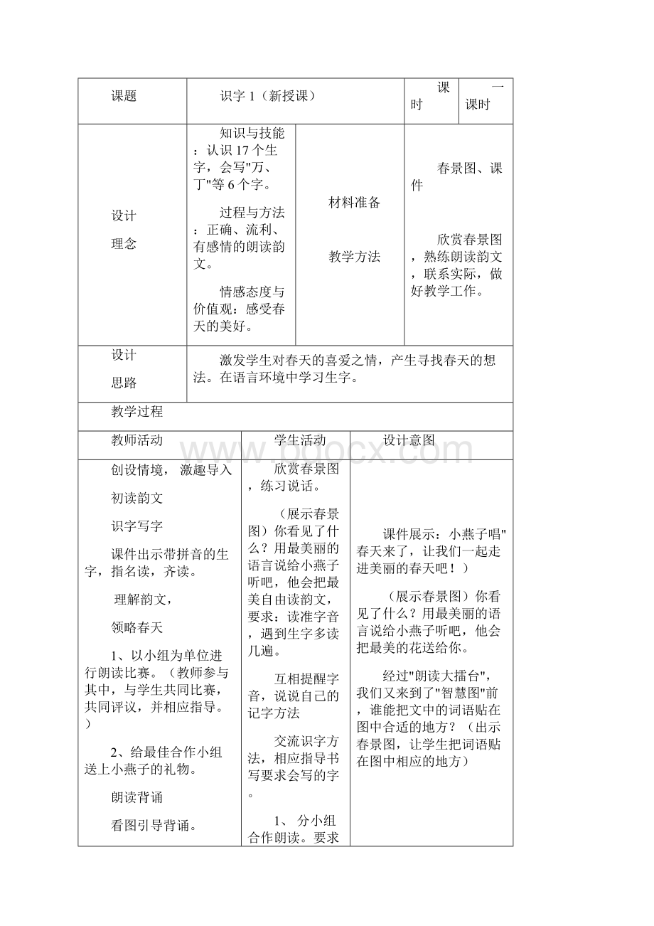 人教版小学语文一年级下册教案表格式.docx_第2页