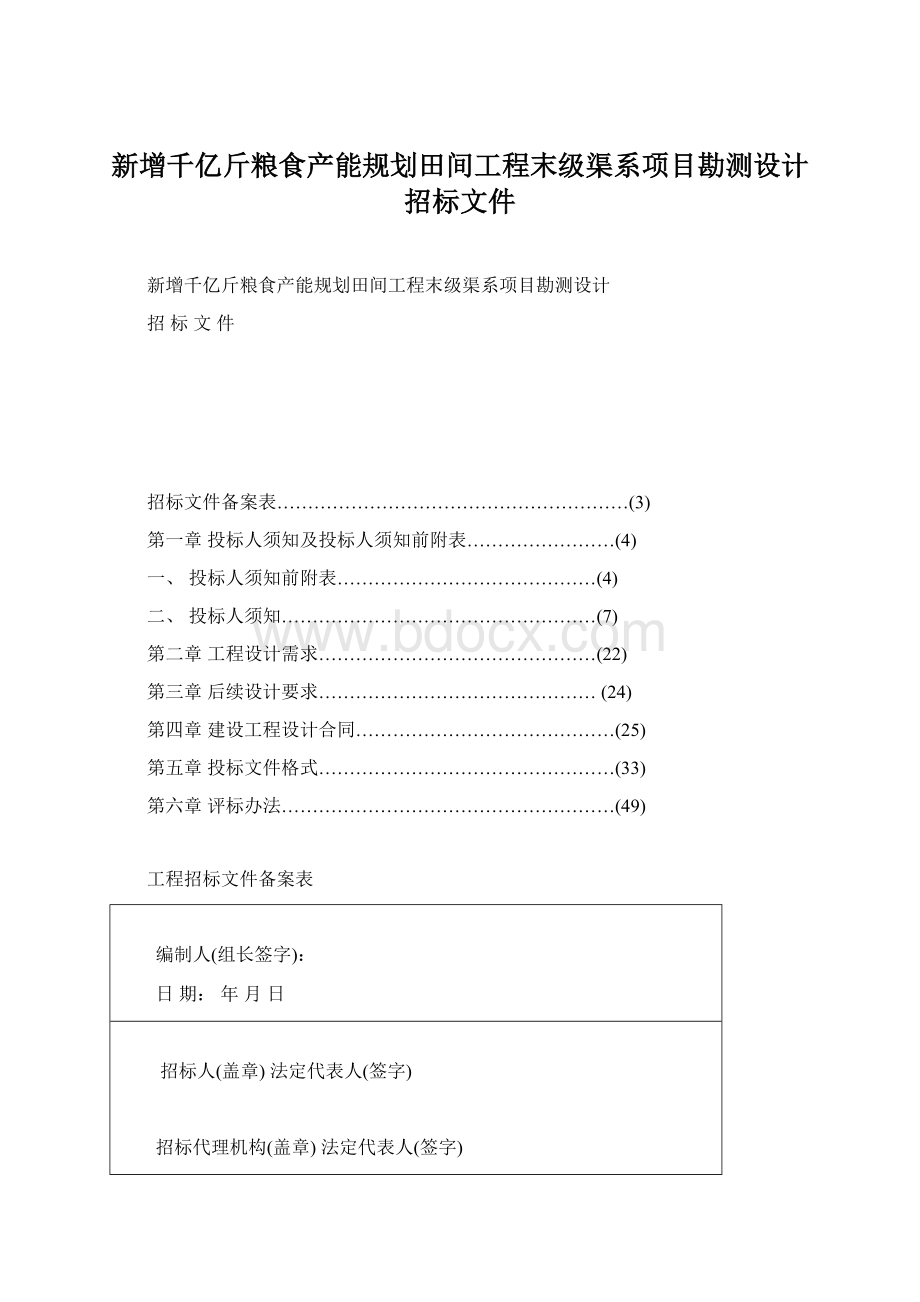 新增千亿斤粮食产能规划田间工程末级渠系项目勘测设计招标文件Word下载.docx_第1页