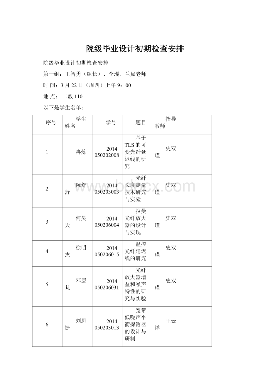 院级毕业设计初期检查安排.docx_第1页