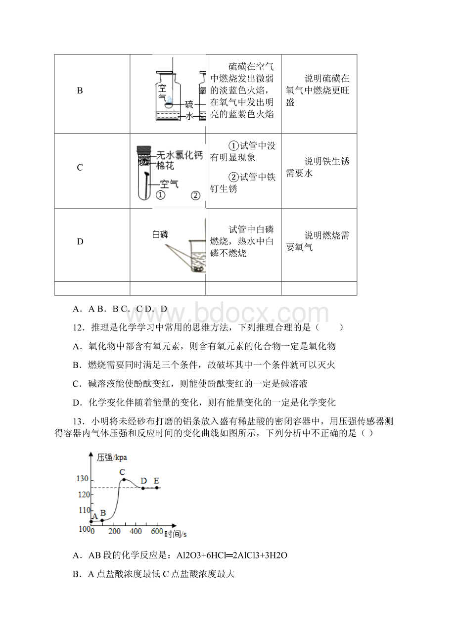 初三化学常见的酸和碱培优课堂达标练习及解析文档格式.docx_第3页