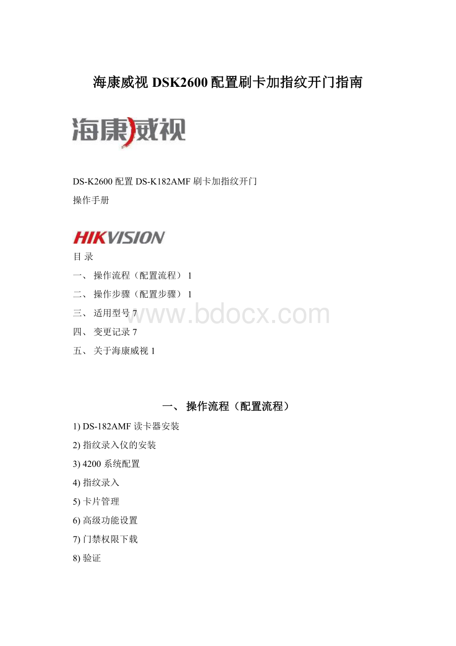 海康威视DSK2600配置刷卡加指纹开门指南.docx