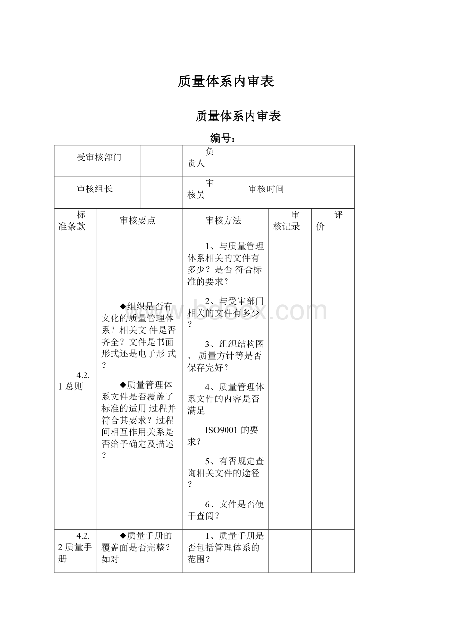 质量体系内审表.docx_第1页