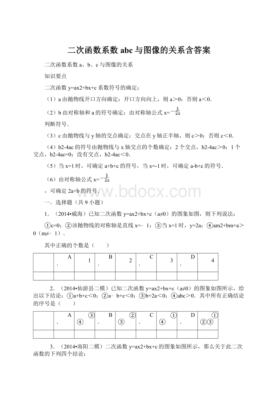 二次函数系数abc与图像的关系含答案Word文件下载.docx_第1页