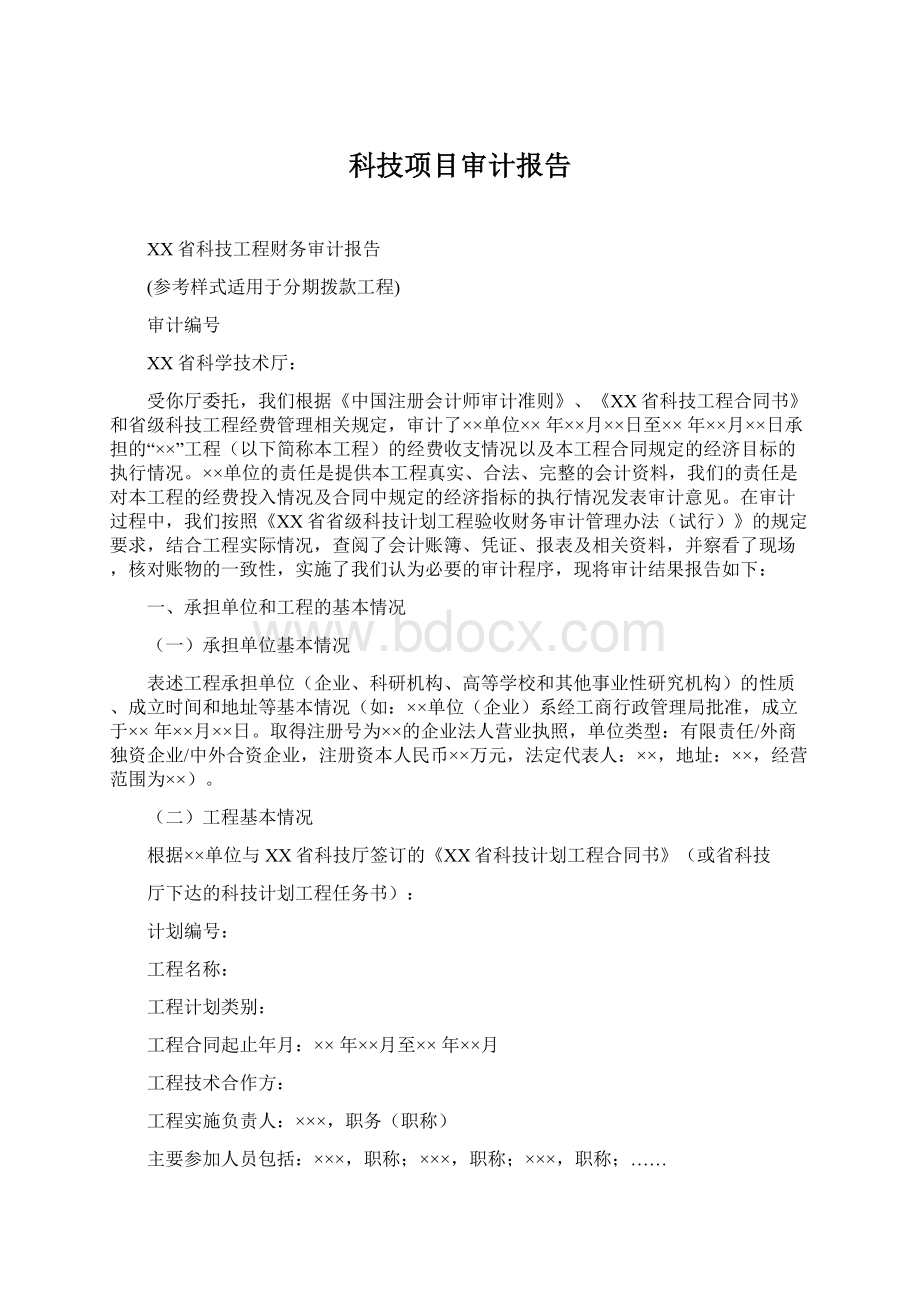 科技项目审计报告Word格式文档下载.docx