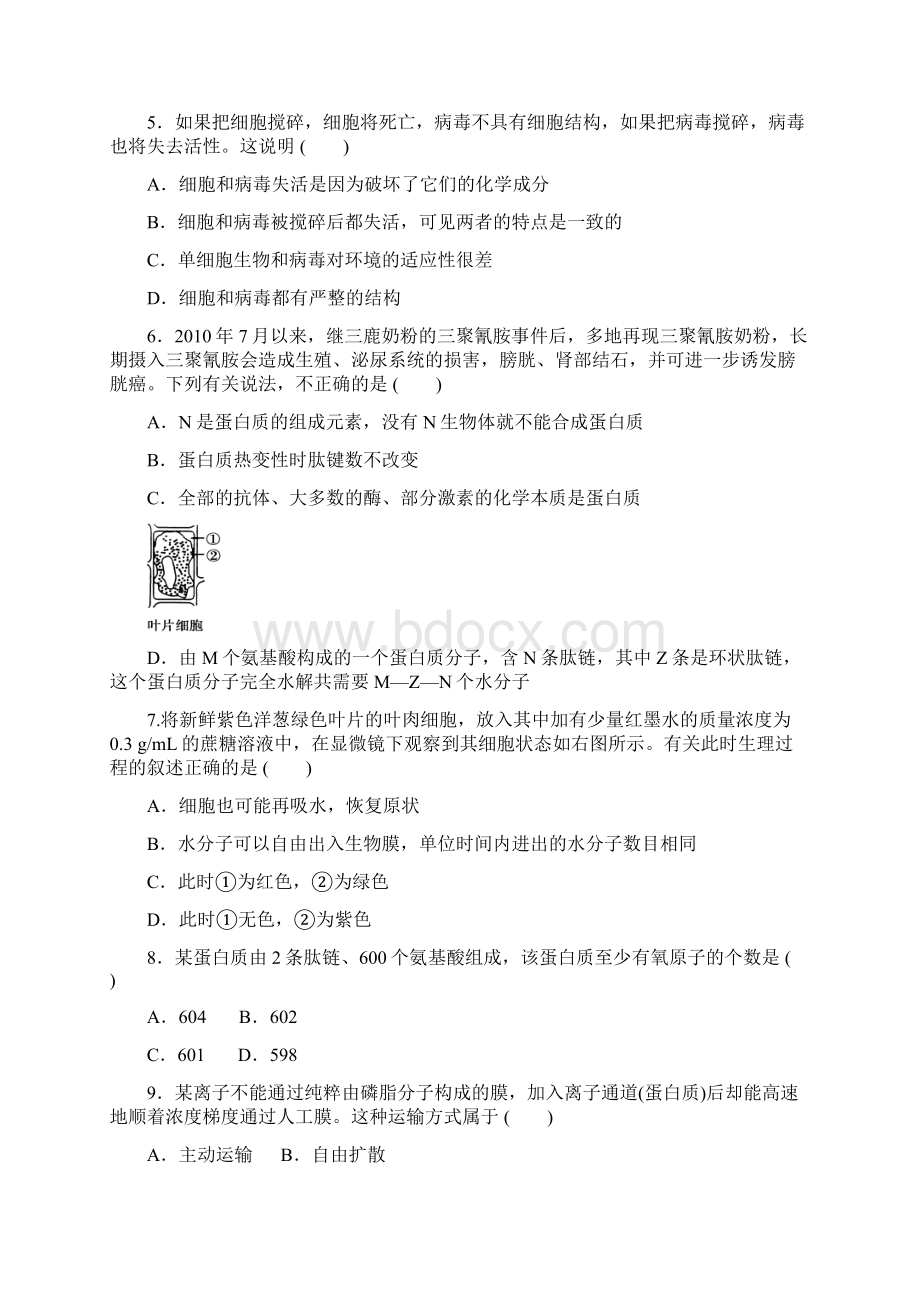 必修一生物期中综合检测二Word文件下载.docx_第2页