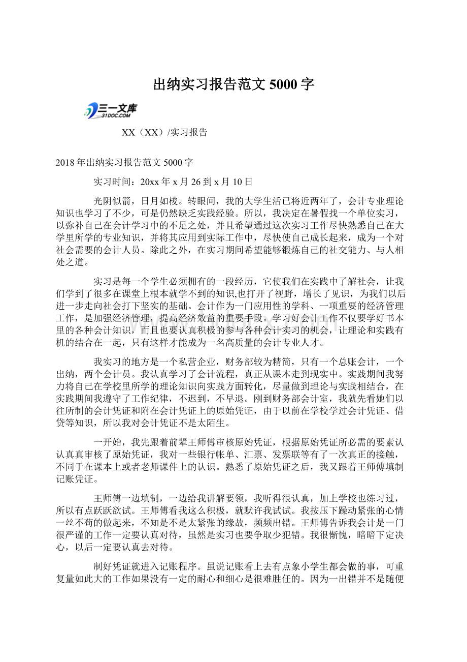 出纳实习报告范文5000字.docx