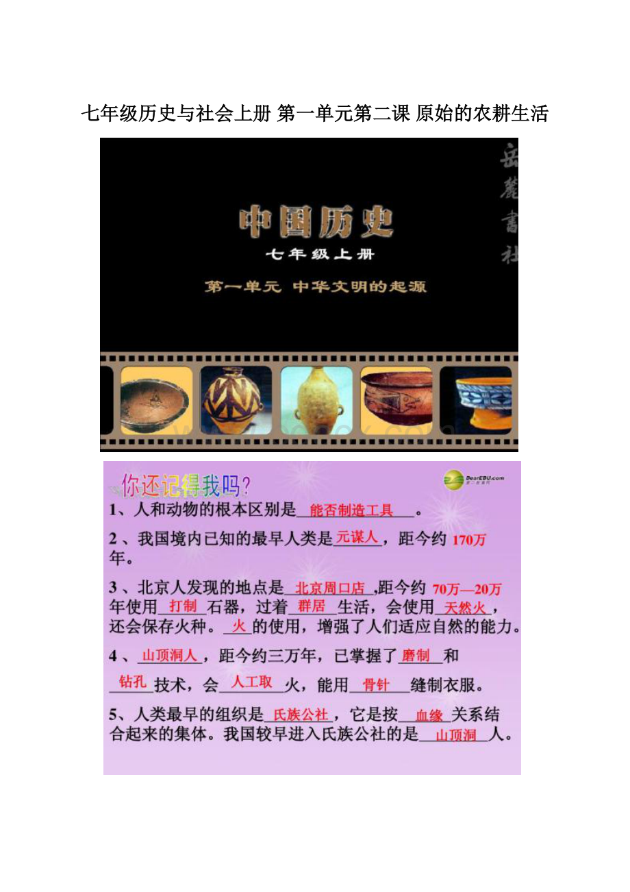 七年级历史与社会上册 第一单元第二课 原始的农耕生活.docx_第1页