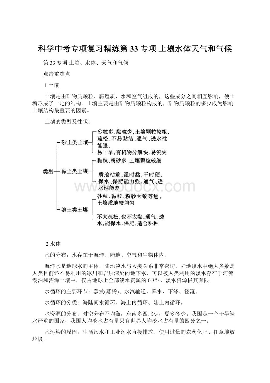 科学中考专项复习精练第33专项 土壤水体天气和气候.docx