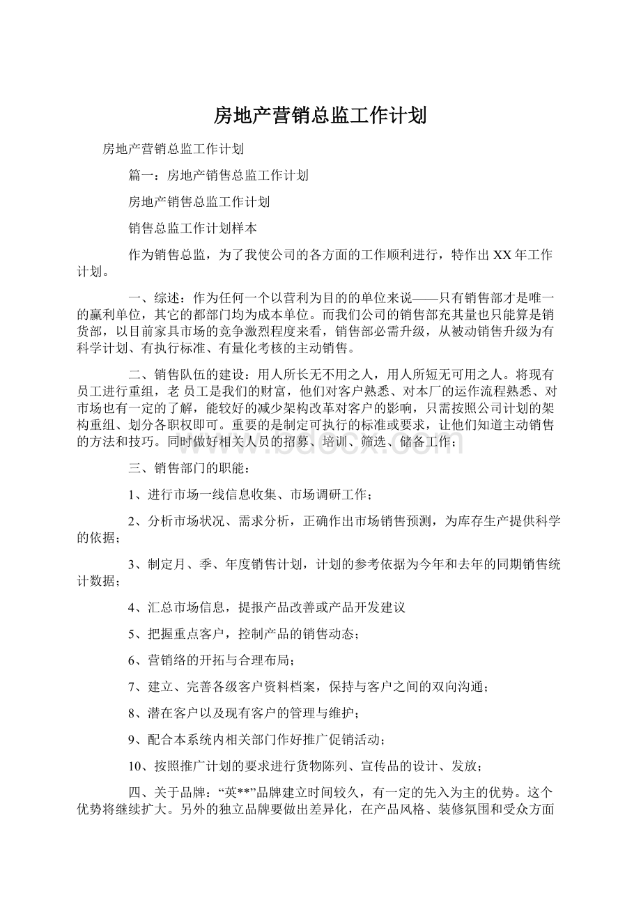 房地产营销总监工作计划.docx