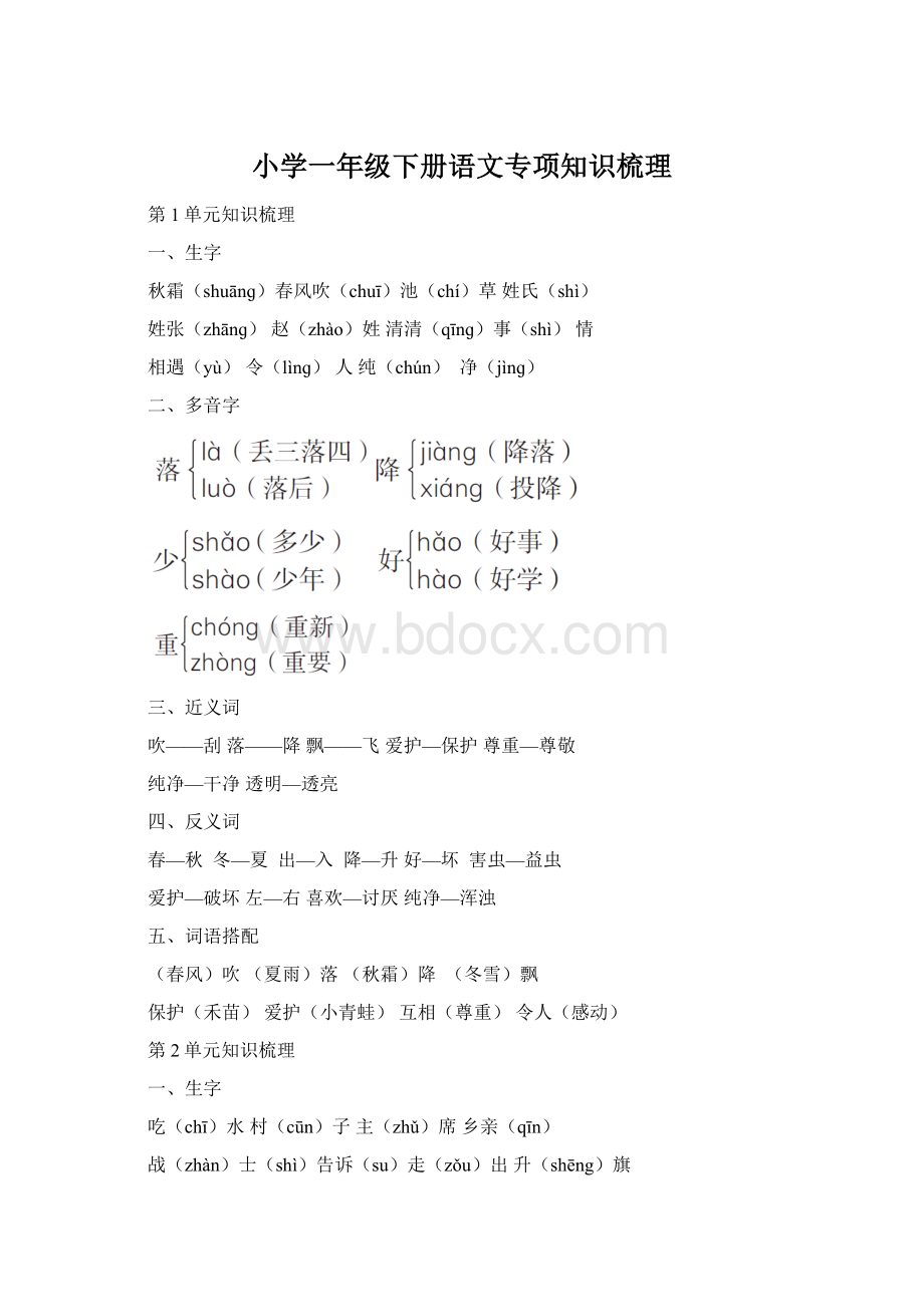 小学一年级下册语文专项知识梳理.docx