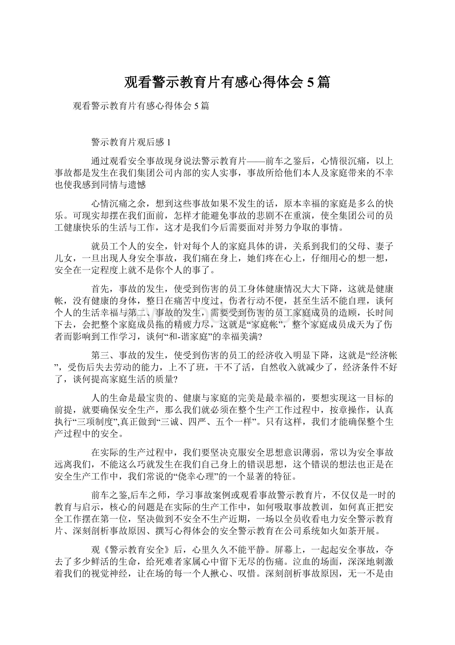 观看警示教育片有感心得体会5篇文档格式.docx