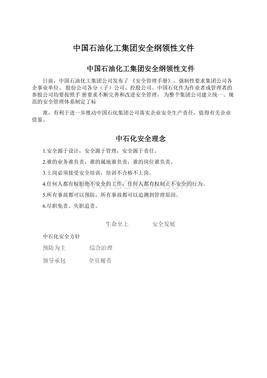 中国石油化工集团安全纲领性文件.docx