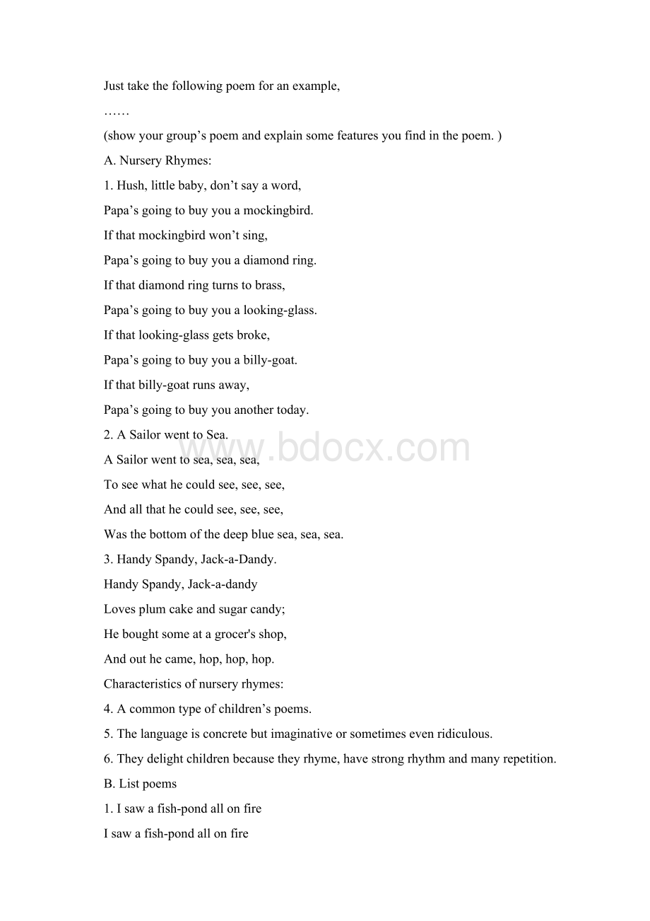 高中英语 Unit 2 Poems Reading A few simple forms of English poems教学设计 新人教版选修6Word格式.docx_第3页