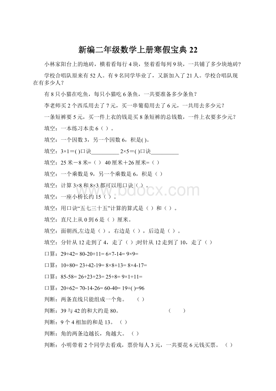 新编二年级数学上册寒假宝典 22.docx