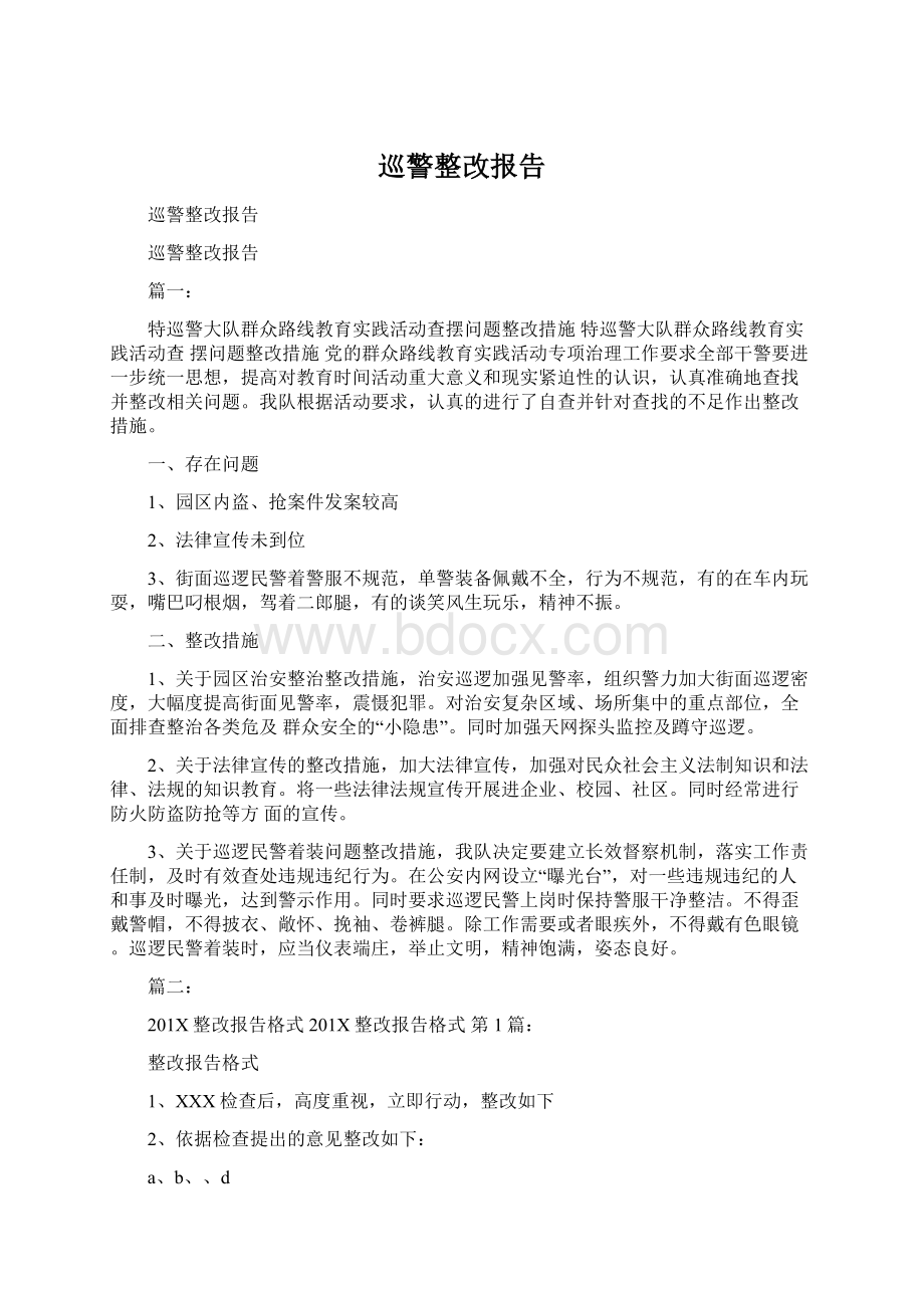 巡警整改报告Word文档格式.docx