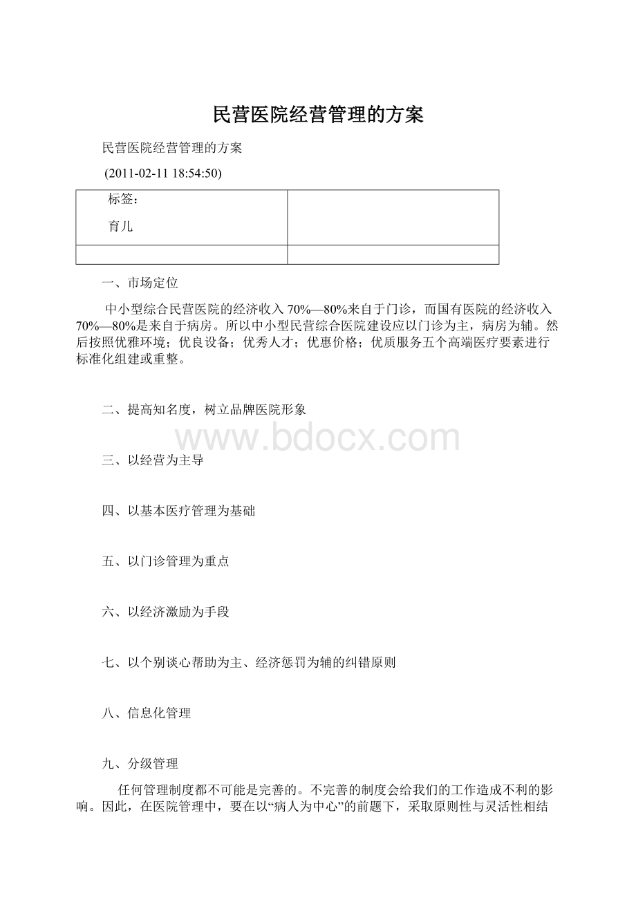 民营医院经营管理的方案.docx