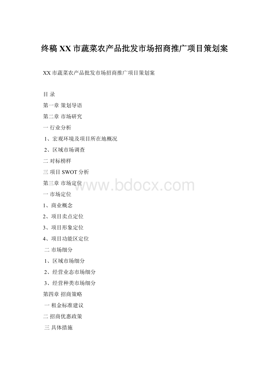 终稿XX市蔬菜农产品批发市场招商推广项目策划案Word格式.docx